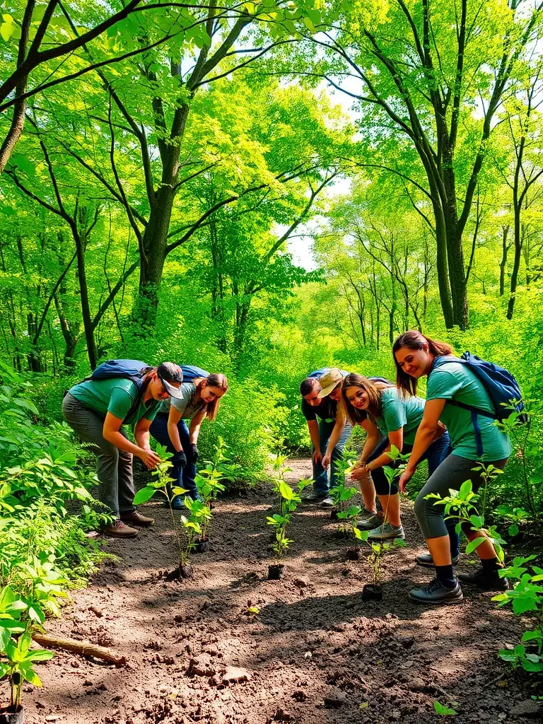 A photograph depicting members of the ACCA participating in a reforestation project, planting trees in a designated area to enhance wildlife habitat.