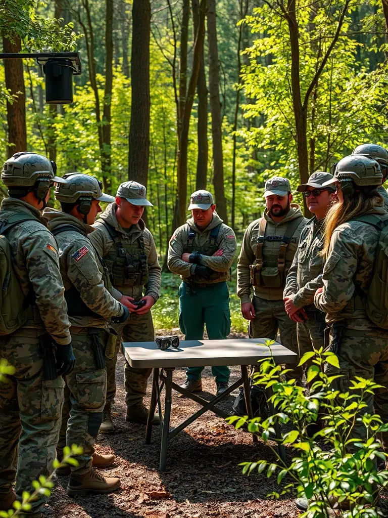 A photograph showing participants in an ethical hunting training session, learning about responsible hunting practices and wildlife conservation.